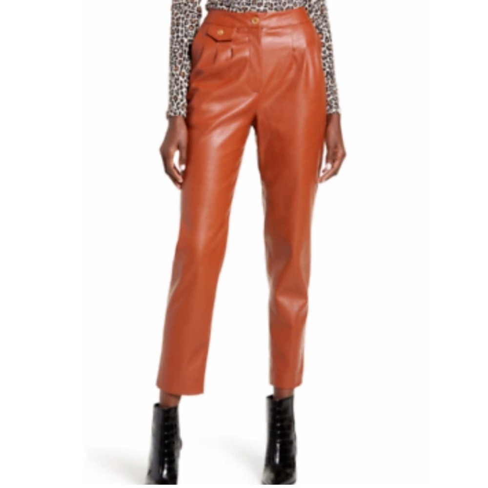 Blank NYC Nordstrom Cognac Sleek Faux Leather Pleated Trousers 30” (Size 10/12)